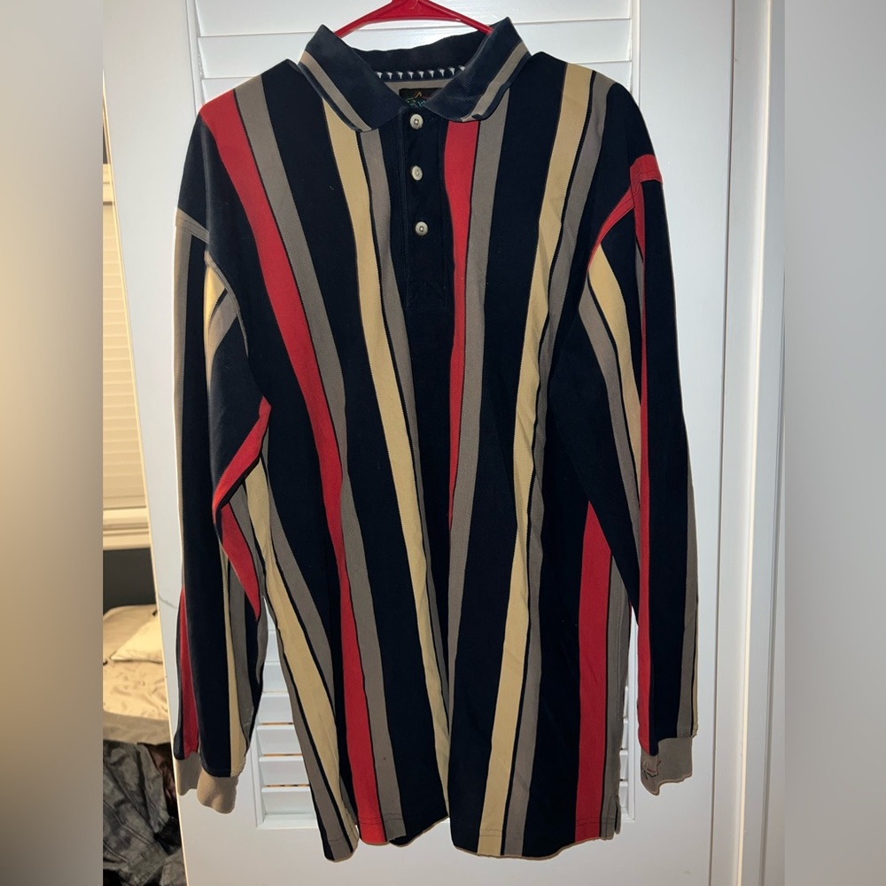 striped long sleeve collared shirt